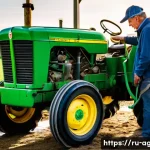 Home 14 농기계 유지보수 방법 - **Prompt:** A seasoned, middle-aged farmer, wearing sturdy, practical work attire and a weathered ca...